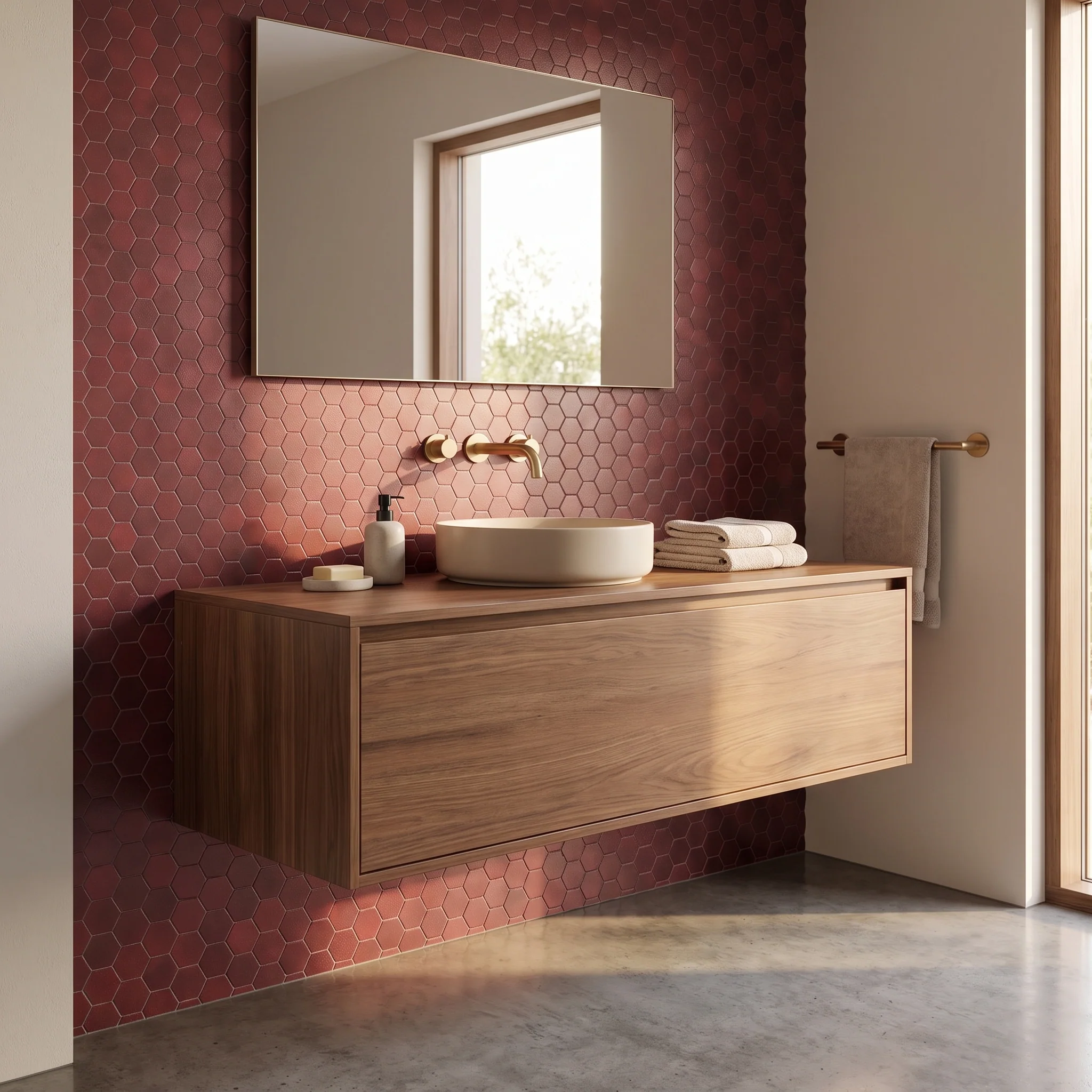 Hexagon Burgundy Peel & Stick Splashback | 28.8×29.2 cm | Self-Adhesive Mosaic Tile - Image 5