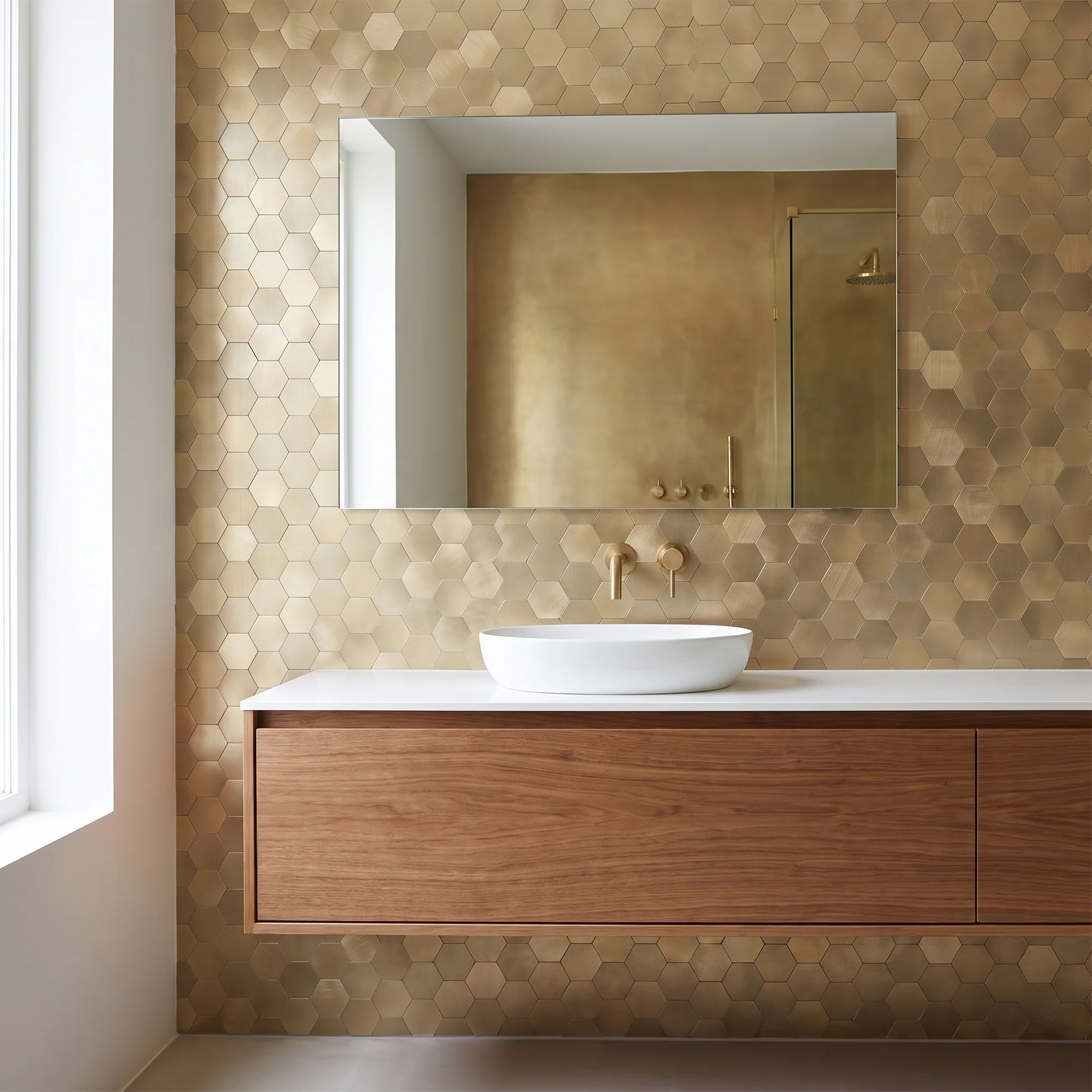 Hexagon Gold Peel & Stick Splashback | 28.8×29.2 cm | Self-Adhesive Mosaic Tile - Image 3