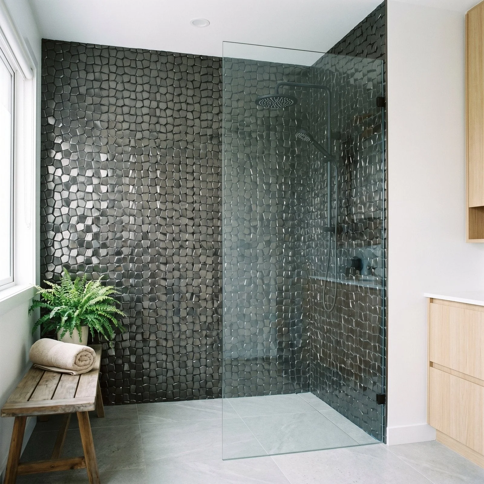 Pentagon 3D Anthracite Peel & Stick Splashback | 28.2×28.2 cm | Self-Adhesive Mosaic Tile - Image 3