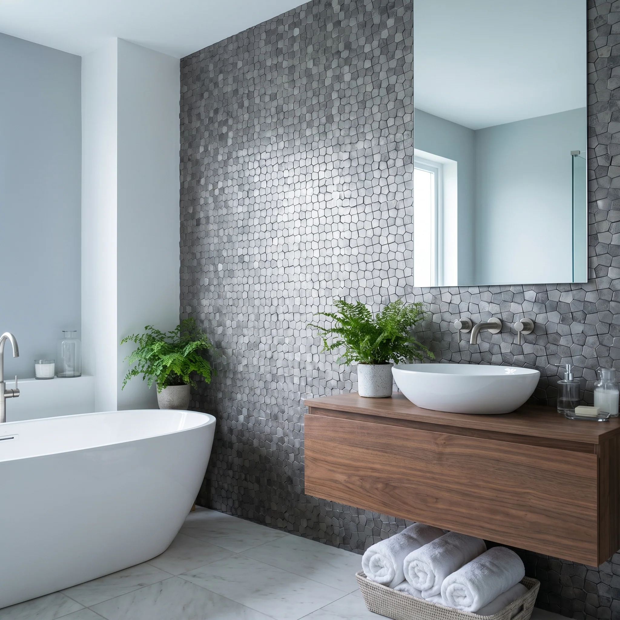 Pentagon 3D Gray Peel & Stick Splashback | 28.2×28.2 cm | Self-Adhesive Mosaic Tile - Image 3
