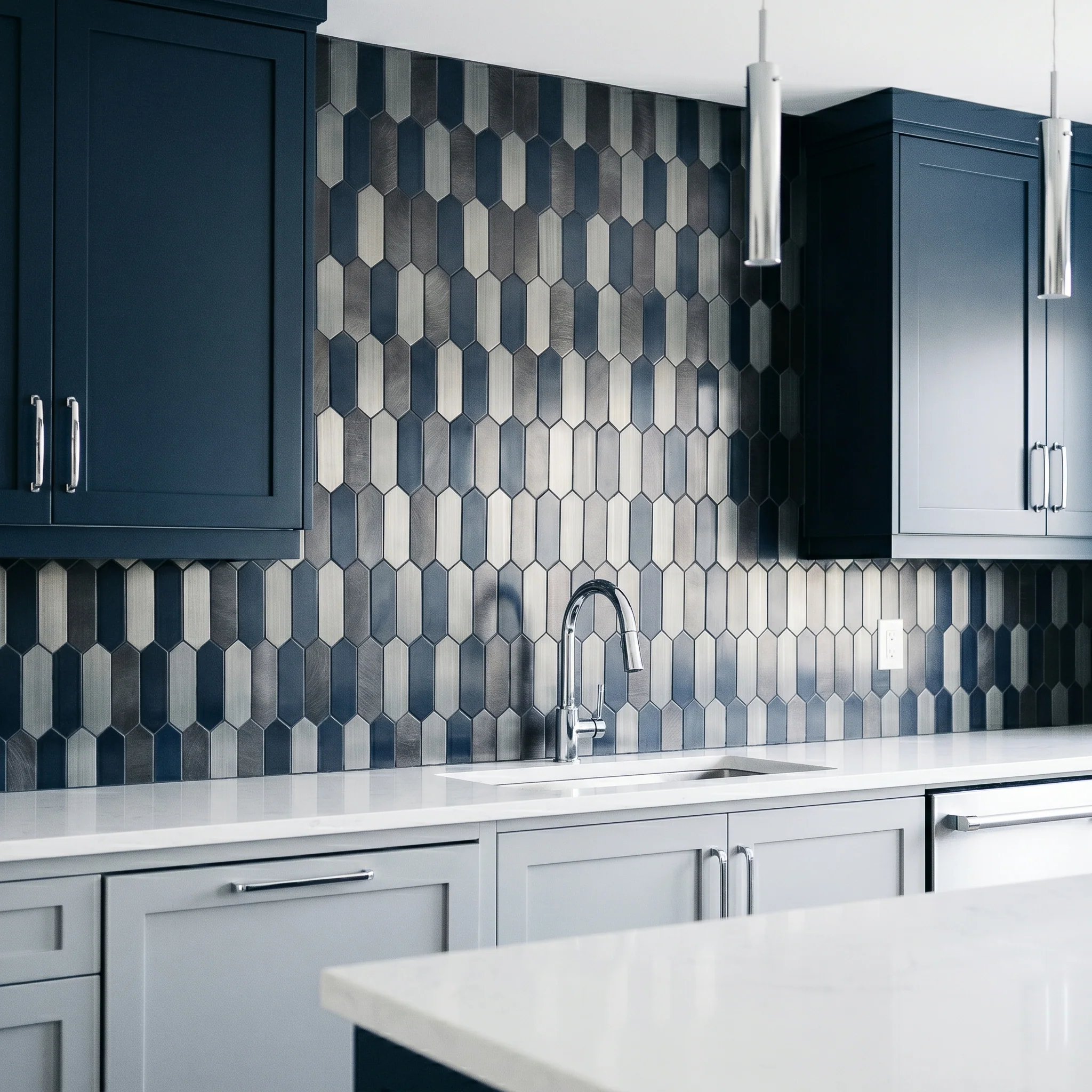 Picket Blue Peel & Stick Splashback | 28.2×27.3 cm | Self-Adhesive Mosaic Tile - Image 3