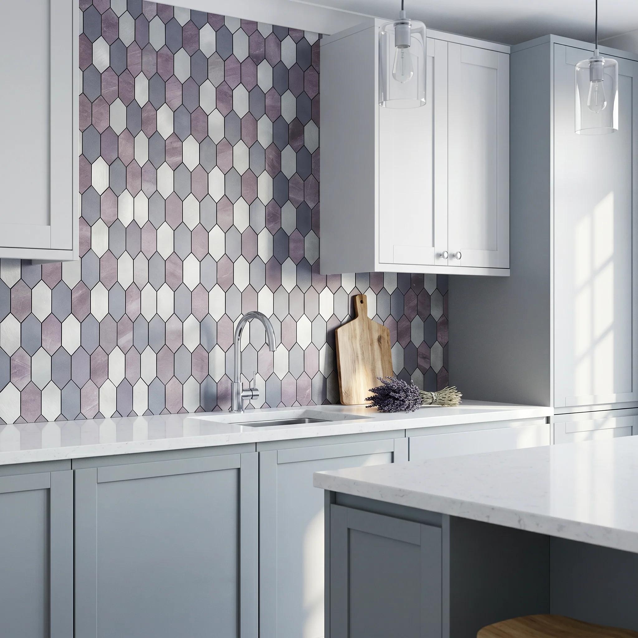Picket Mauve Peel & Stick Splashback | 30×30 cm | Self-Adhesive Mosaic Tile - Image 3