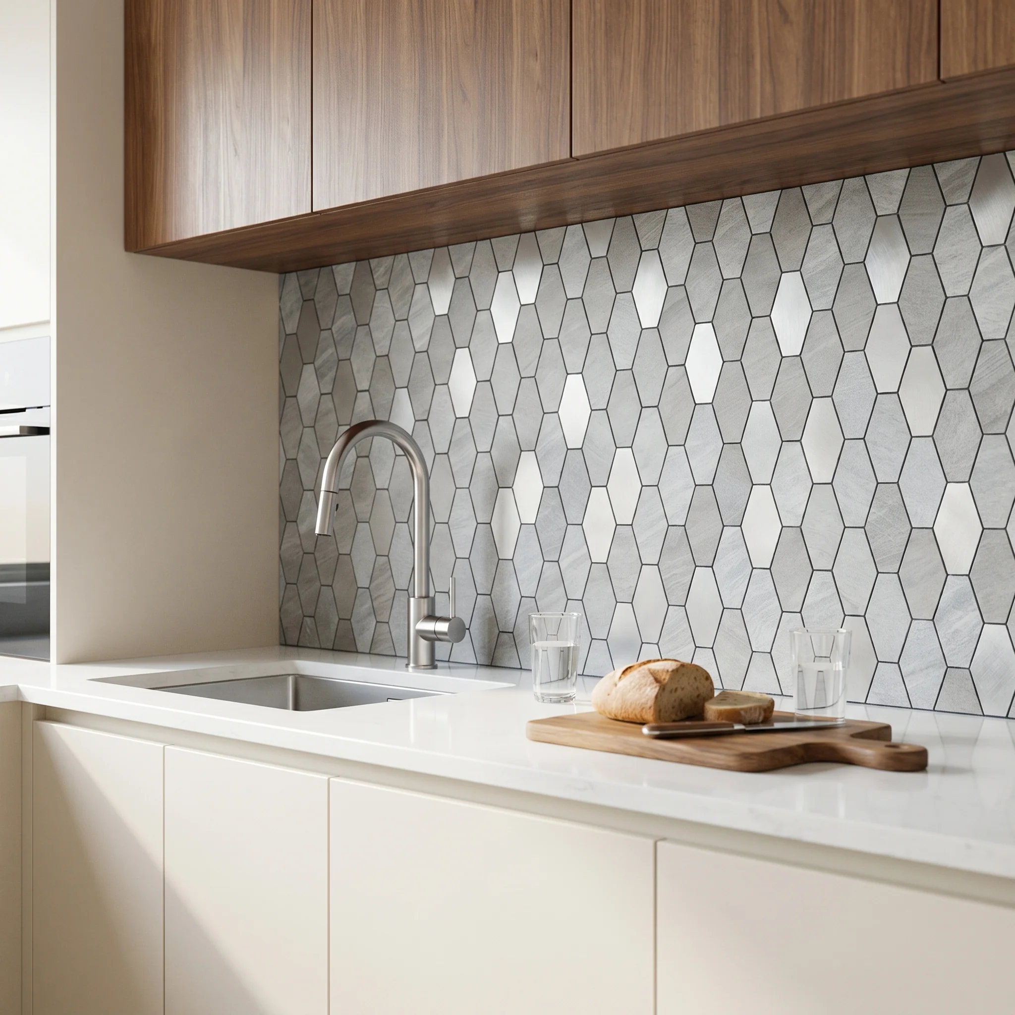 Picket Silver Peel & Stick Splashback | 30×30 cm | Self-Adhesive Mosaic Tile - Image 3