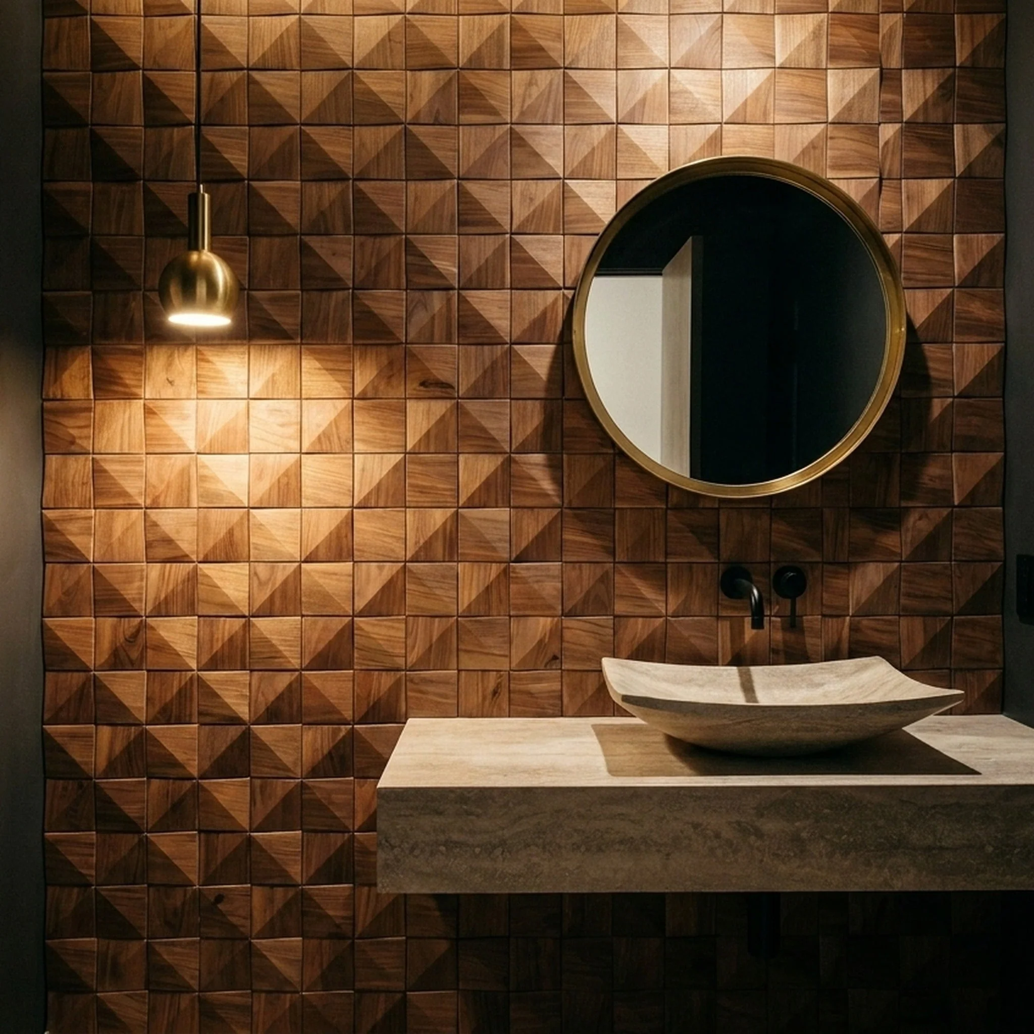 Slim Walnut 3D Wood Wall Panel | 20×40 cm | Real Wood - Image 5