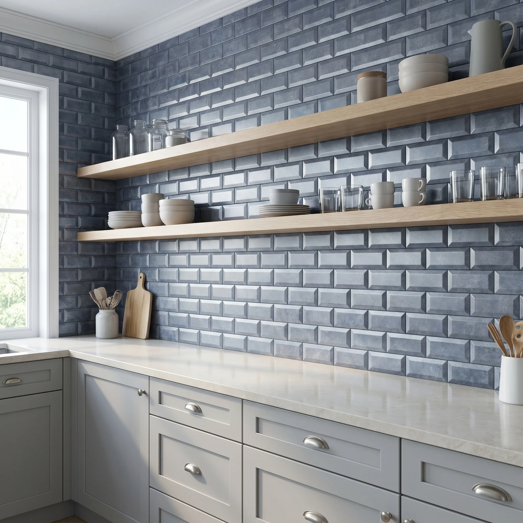 Subway 3D Blue-Gray Peel & Stick Splashback | 30.5×30.5 cm | Self-Adhesive Mosaic Tile - Image 3