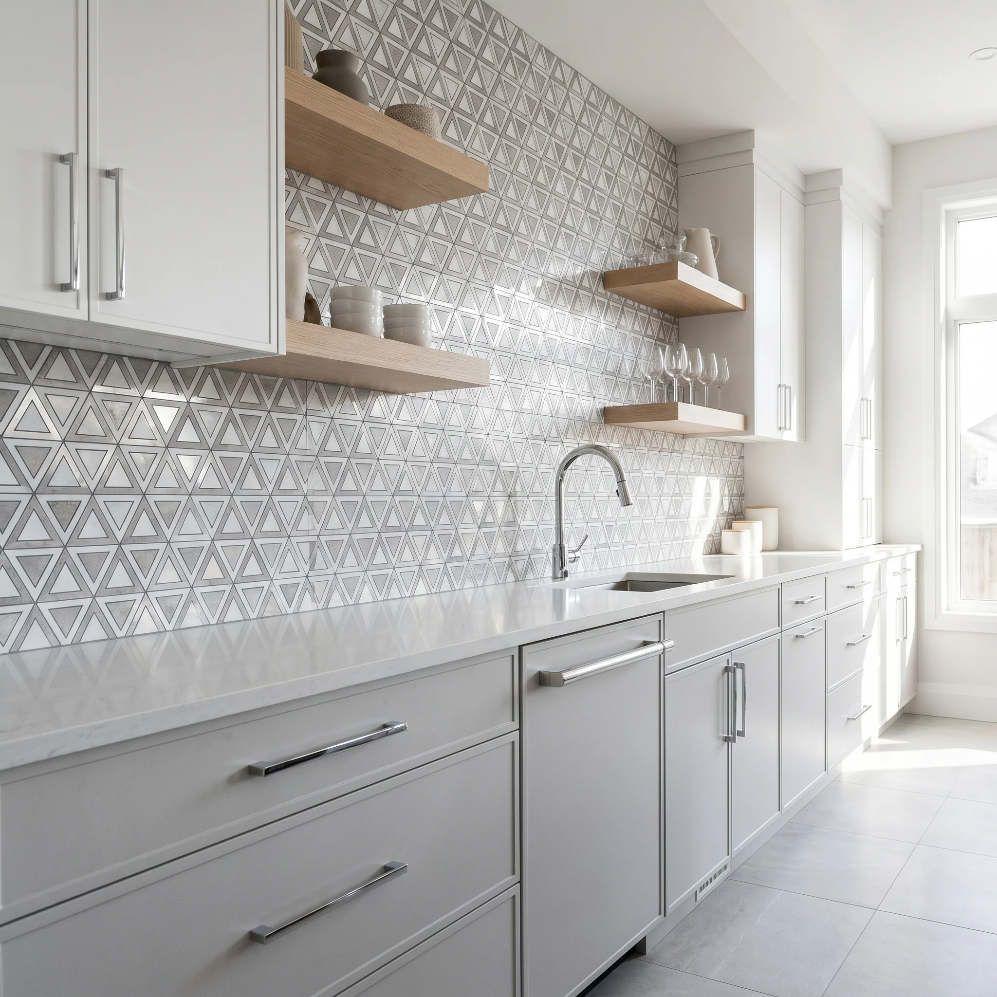 Triangle Gray White-Silver Peel & Stick Splashback | 28.7×33.1 cm | Self-Adhesive Mosaic Tile - Image 3